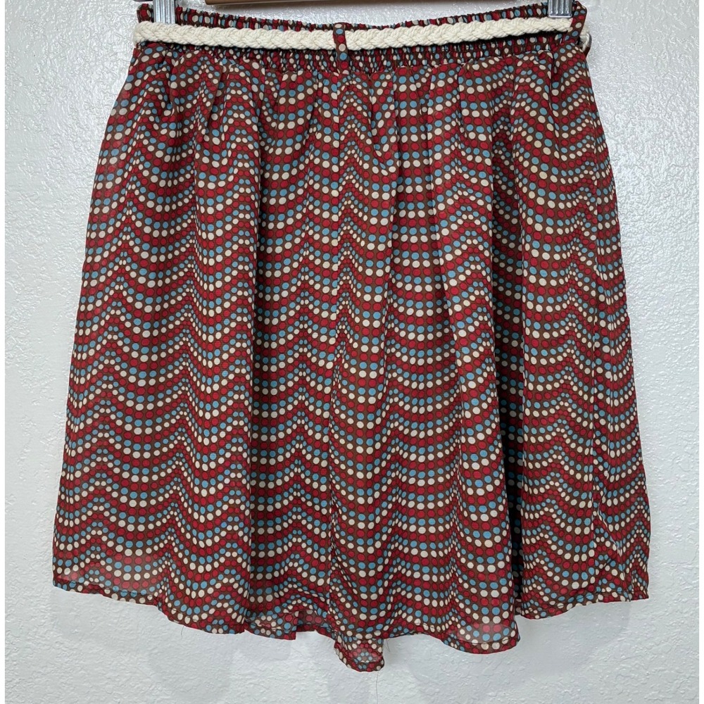 Mossimo Supply Co Brown Red Polka Dot Chevron Belted Mini Skirt NWT Small